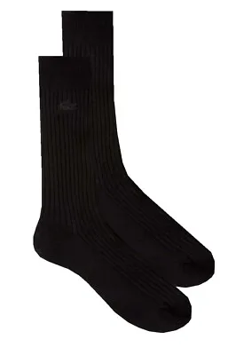 LACOSTE Mens RA0371 Soft Ribbed Black Mercerised Cotton Socks >> UK 4-7 EU 36-40 • £15